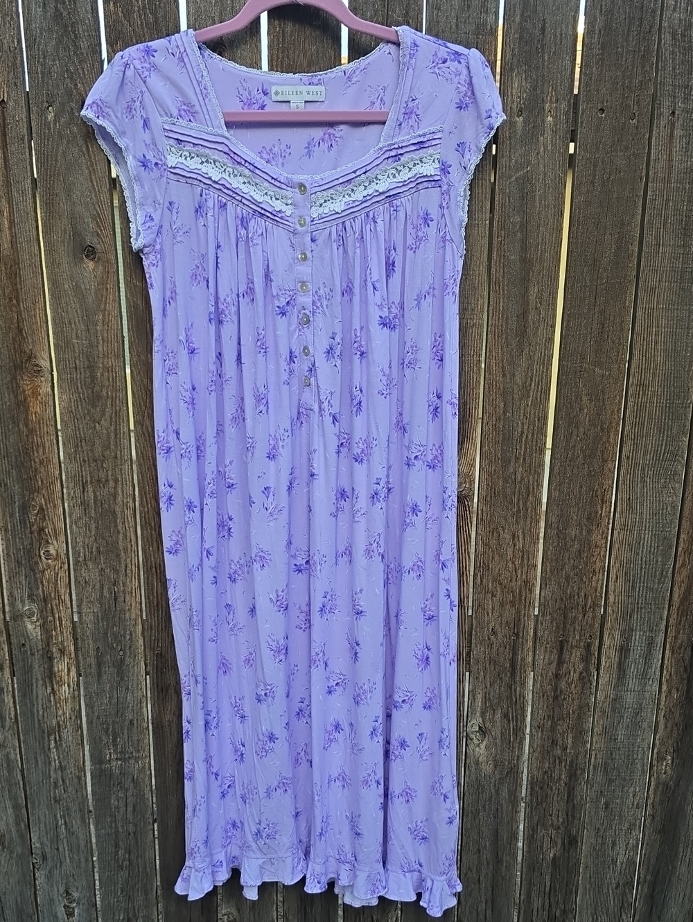 Eileen West Lavender Purple Floral Cap-Sleeve Nightgown Cottagecore